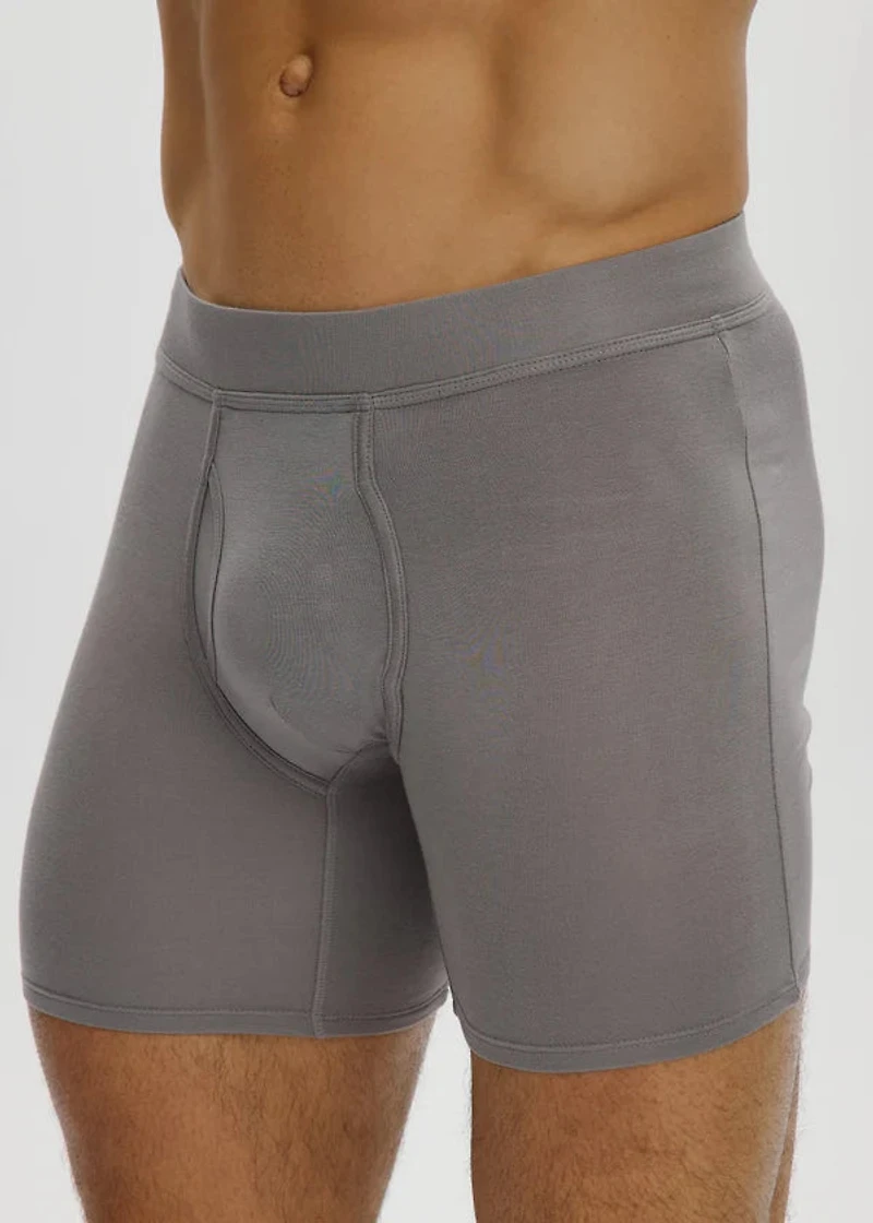Essential long boxer shorts with front opening, Grey Flannel