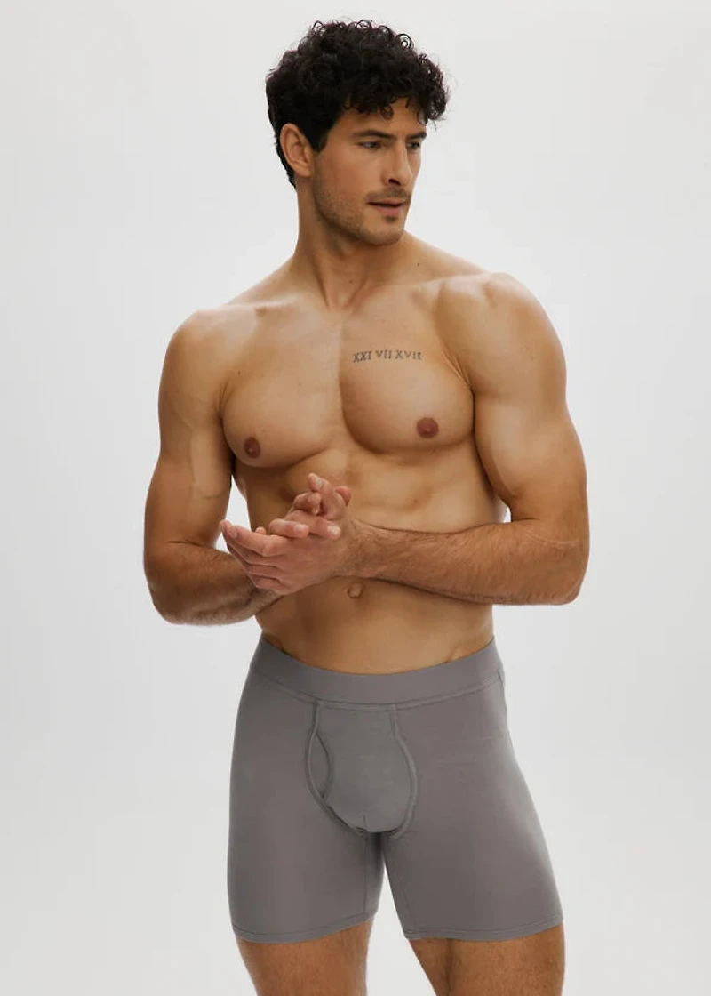 Essential long boxer shorts with front opening, Grey Flannel