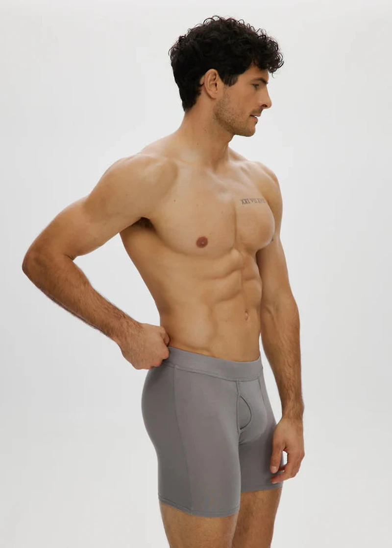 Essential long boxer shorts with front opening, Grey Flannel