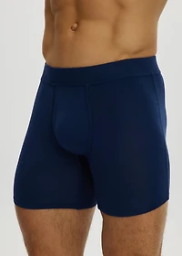 Essential long boxer shorts with front opening, Navy Blue