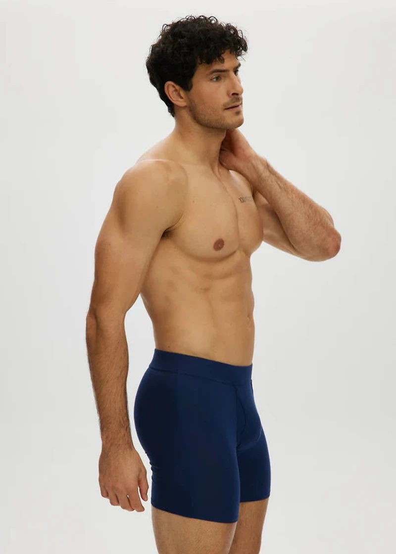 Essential long boxer shorts with front opening, Navy Blue