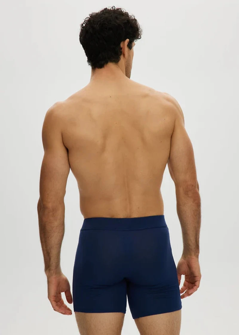 Essential long boxer shorts with front opening, Navy Blue