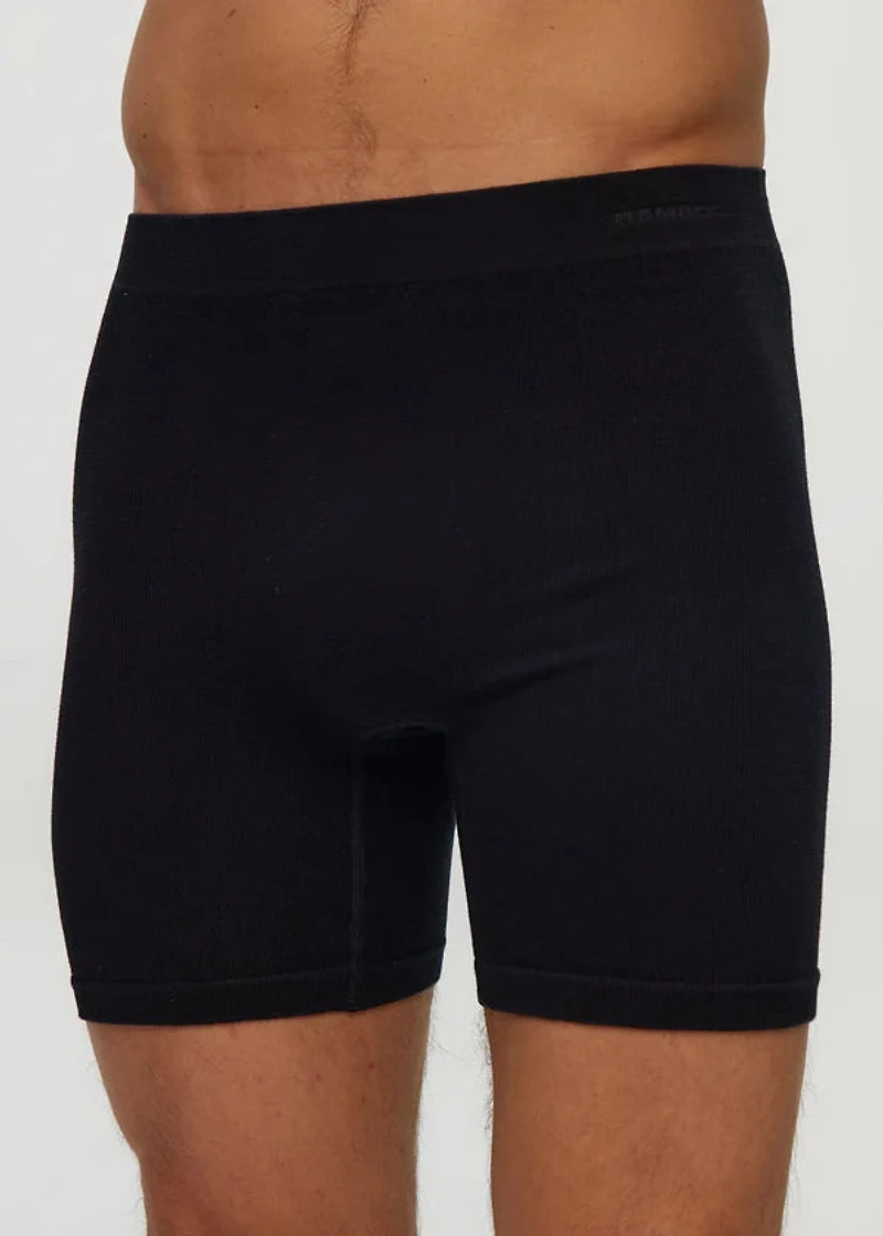 Black Seamless Ribbed Long Boxer Shorts