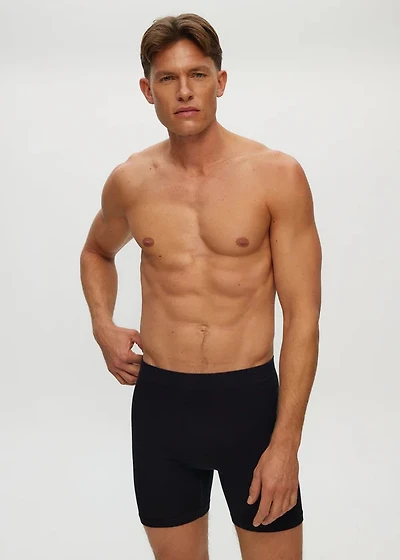 Boxer Long Rib Sans Couture Noir