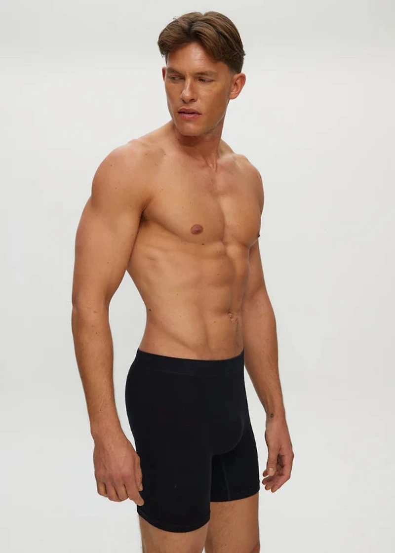 Black Seamless Ribbed Long Boxer Shorts