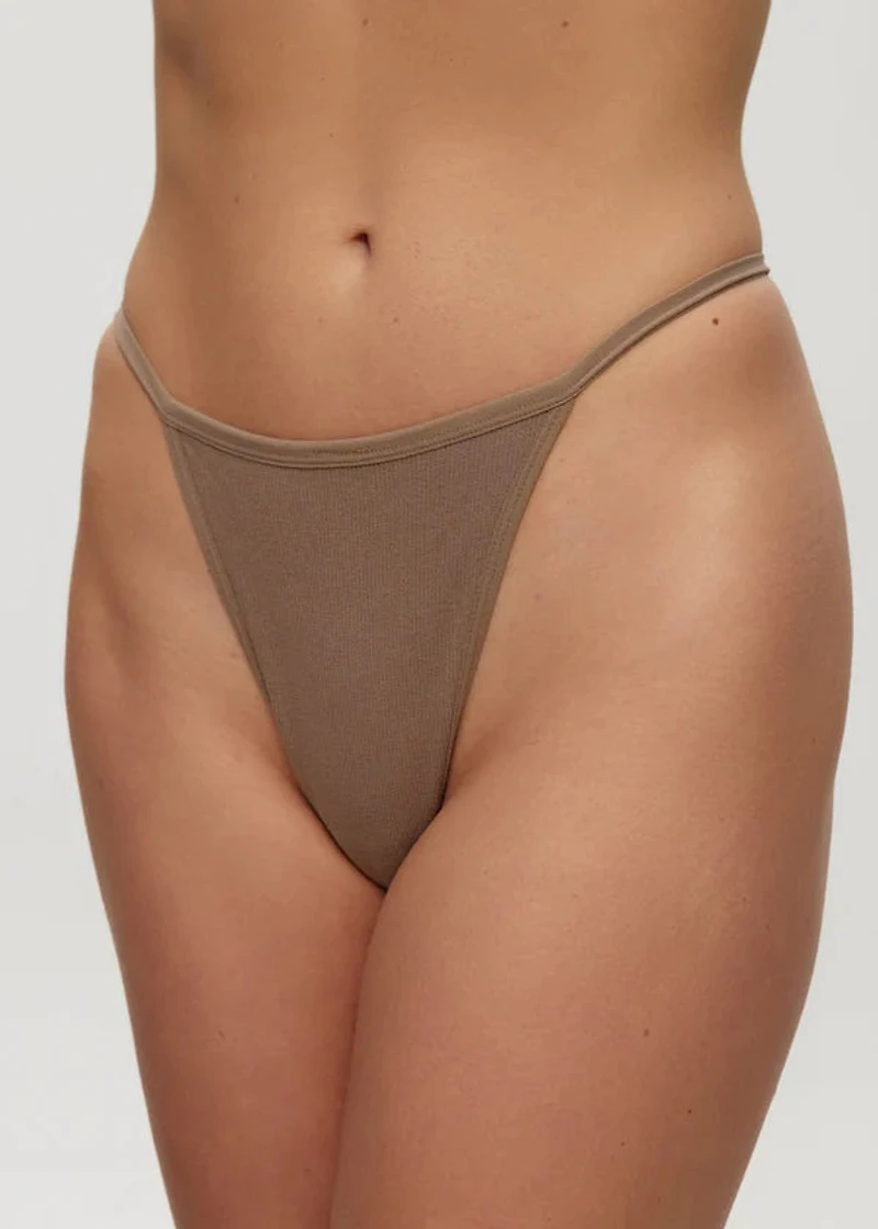 G-String Taille Haute Rib Sans Couture Greige