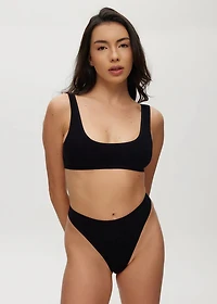 High-waisted, seamless ribbed thong black