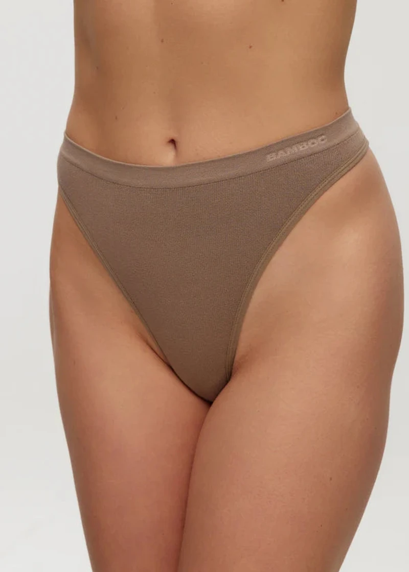 String Taille Haute Rib Sans Couture Greige