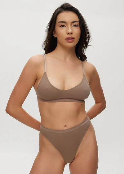 String Taille Haute Rib Sans Couture Greige