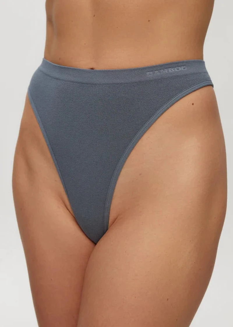 High-Waisted Ribbed Seamless Thong Stormy Sea
