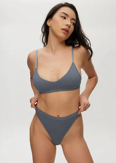 High-Waisted Ribbed Seamless Thong Stormy Sea