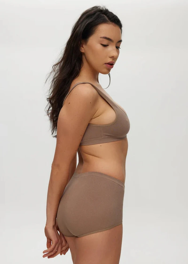 Bralette Rib Sans Couture à Dos Ouvert Greige