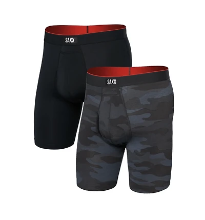 Pack of 2 Long Multi-Sport Performance Boxers, Distance Camouflage/Black