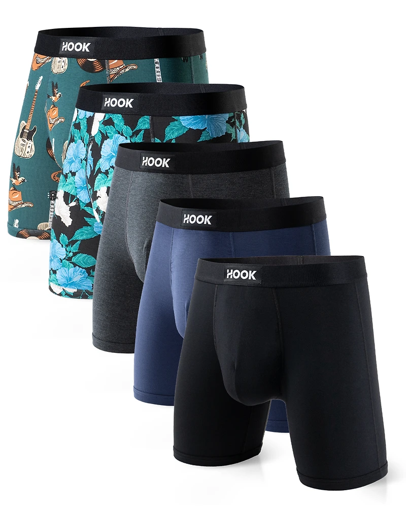 5 boxers Max : 1X Noir, Bleu Marin, Charcoal, Aloha et Cowboy