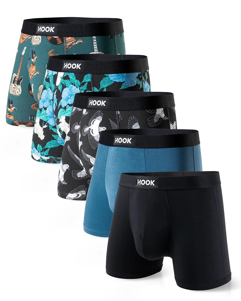 5 boxers courts Max : 1X Noir, Pigeon, Bleu Urbain , Aloha et Cowboy