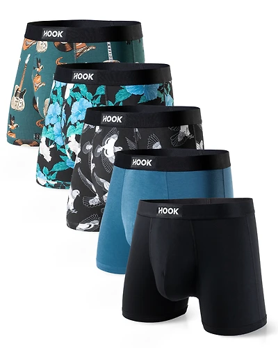 5 boxers courts Max : 1X Noir, Pigeon, Bleu Urbain , Aloha et Cowboy