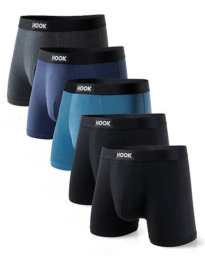 5 boxers courts Max : 2X Noir, 1X Bleu Urbain , Marin et Charcoal