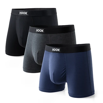 3 solid color short boxers: Black, charcoal and navy blue
