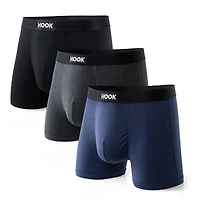 3 boxers courts Max : Noir, charcoal et bleu marine