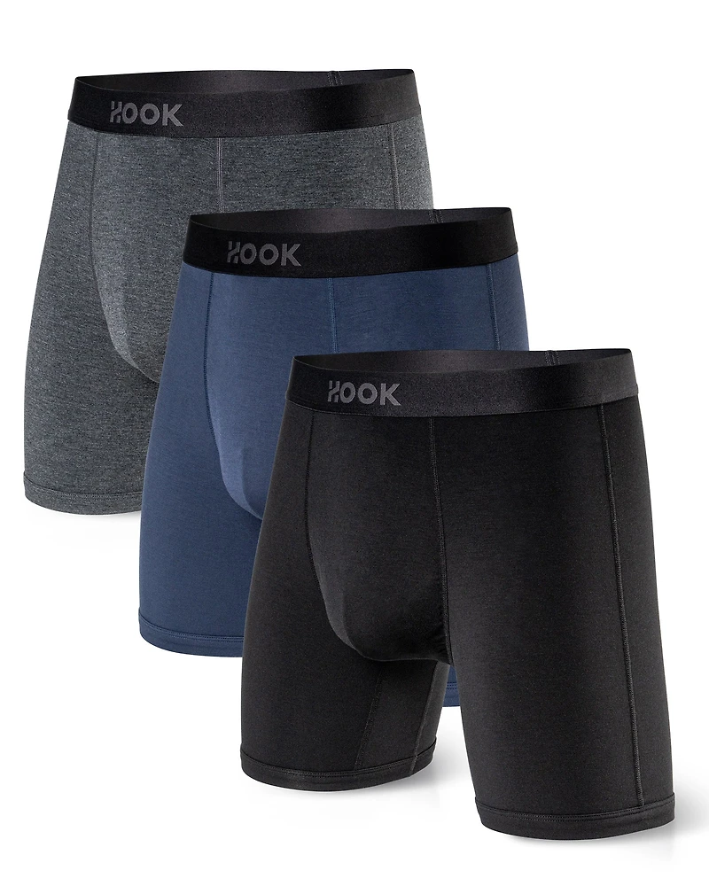 3 Boxers Max Premium – 6 po : Noir, bleu marin, charcoal