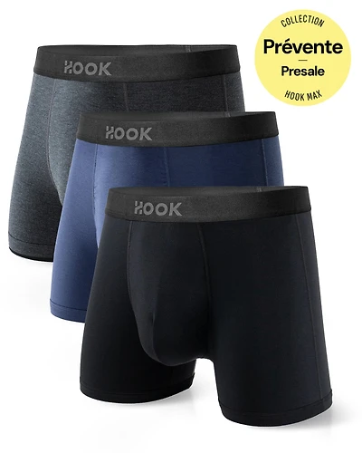 3 Boxers courts Max Premium – 3,5 po : Noir, bleu marin, charcoal