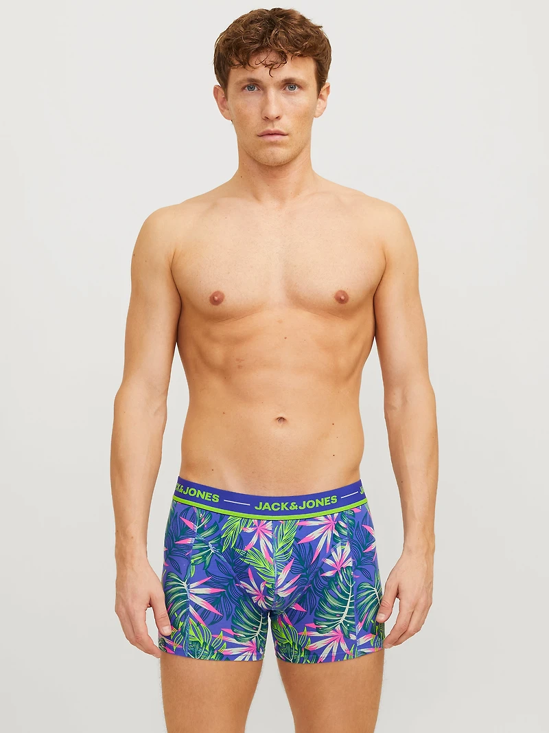 Boxer court Pink Leaves Bleu et Vert