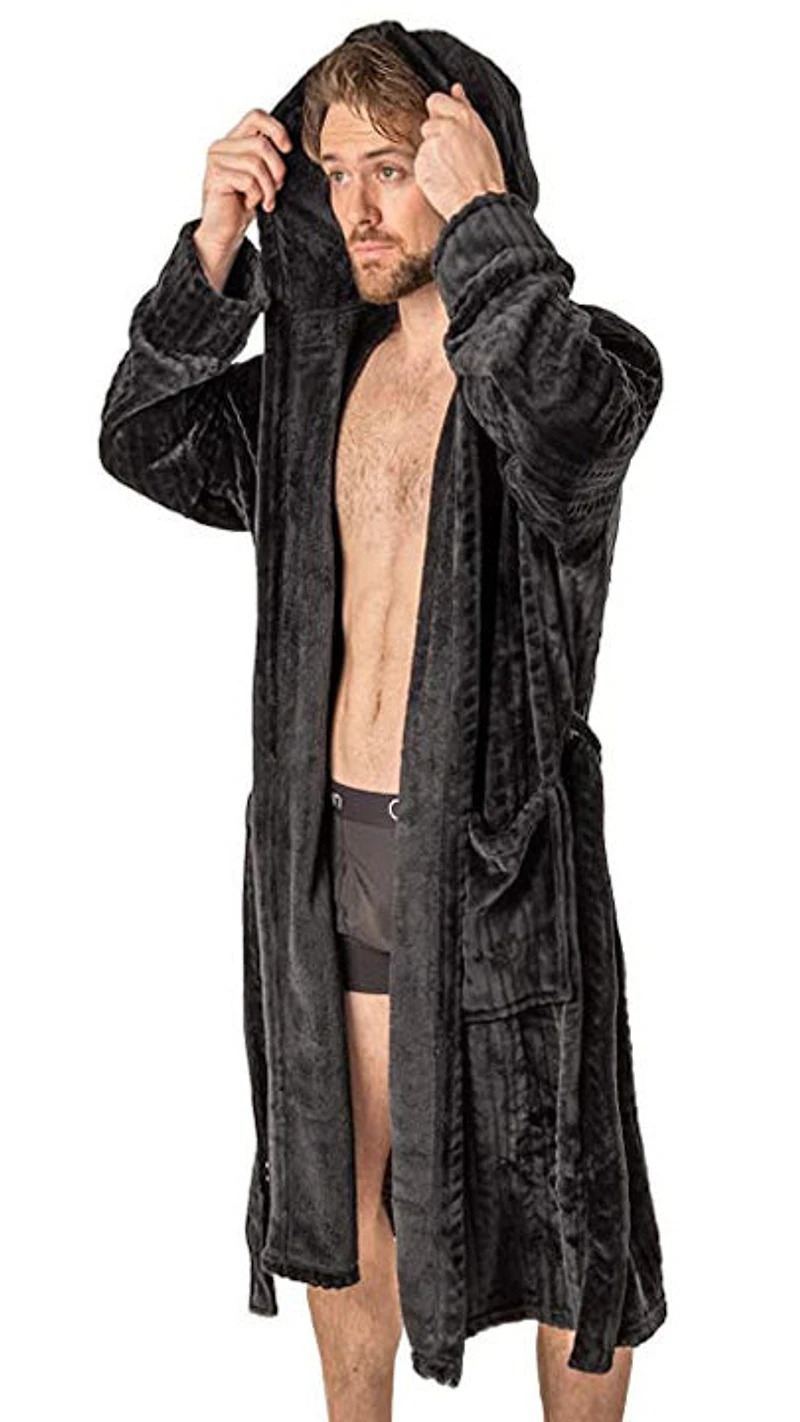Robe de Chambre Wanted Cable noire avec capuchon