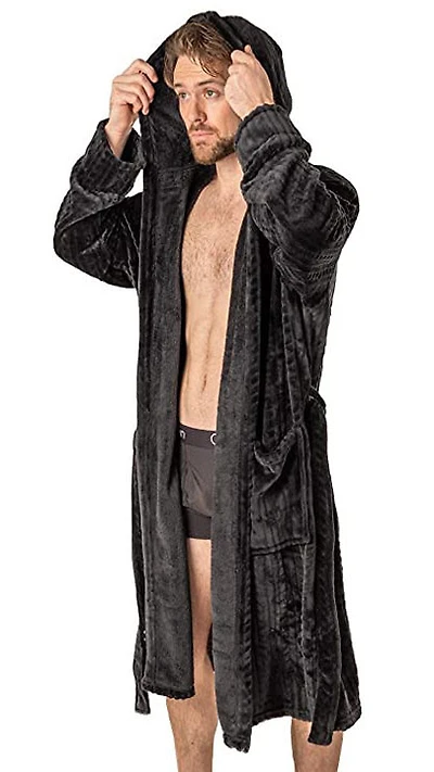 Robe de Chambre Wanted Cable noire avec capuchon