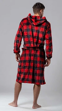 Robe de chambre Wanted rouge avec carreaux et capuchon