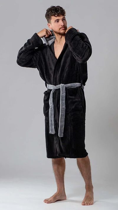 Robe de chambre avec capuchon Wanted noire col gris
