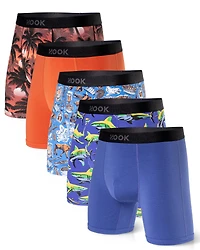 Pack#17 : 5 boxers Max 1X Palmiers, Québec, Requins, Orange et Indigo