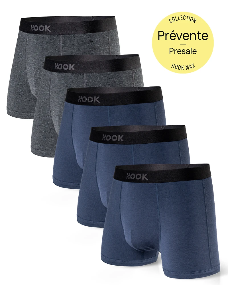 Pack#4 : 5 boxers courts Max 3X Bleu Nautique et 2X Gris Ardoise