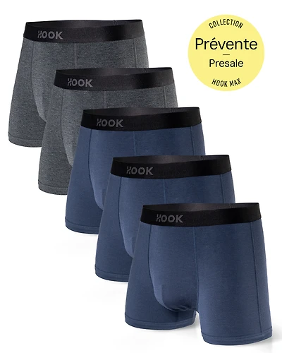 Pack#4 : 5 boxers courts Max 3X Bleu Nautique et 2X Gris Ardoise