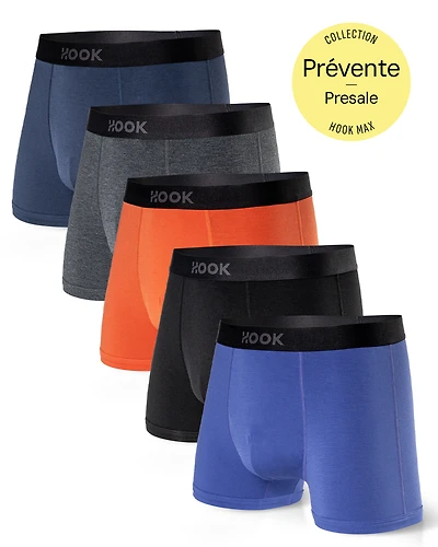 Pack#5 : 5 boxers courts Max 1X Bleu Nautique, Gris Ardoise et Noir Carbone, Orange Indigo