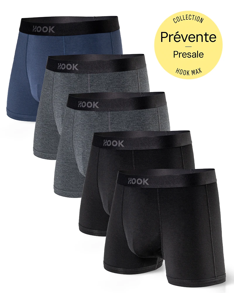 Pack#6 : 5 boxers courts Max 1X Bleu Nautique, 2X Gris Ardoise et Noir Carbone