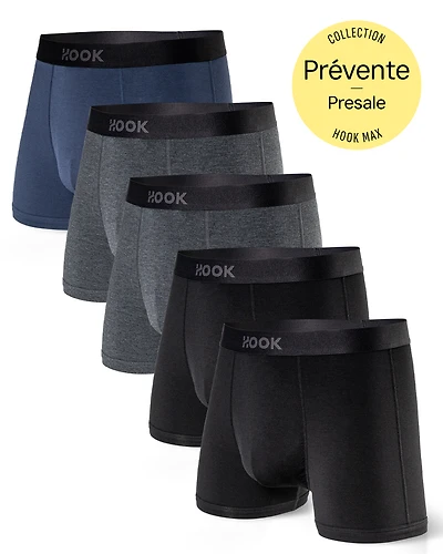 Pack#6 : 5 boxers courts Max 1X Bleu Nautique, 2X Gris Ardoise et Noir Carbone