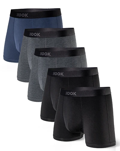 Pack#6 : 5 boxers courts Max 1X Bleu Nautique, 2X Gris Ardoise et Noir Carbone