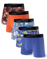 Pack#8 : 5 boxers courts Max 1X Palmiers, Québec, Requins, Orange et Indigo