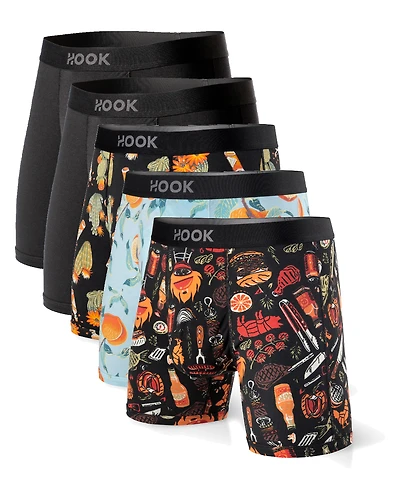 5 Max Boxer briefs: 1x Red Aztec BBQ, Peaches, Muy Caliente, Cosmic Black