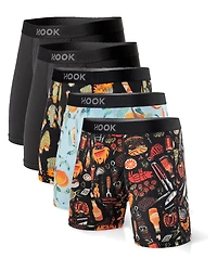 5 Max Boxer briefs: 1x Red Aztec BBQ, Peaches, Muy Caliente, Cosmic Black