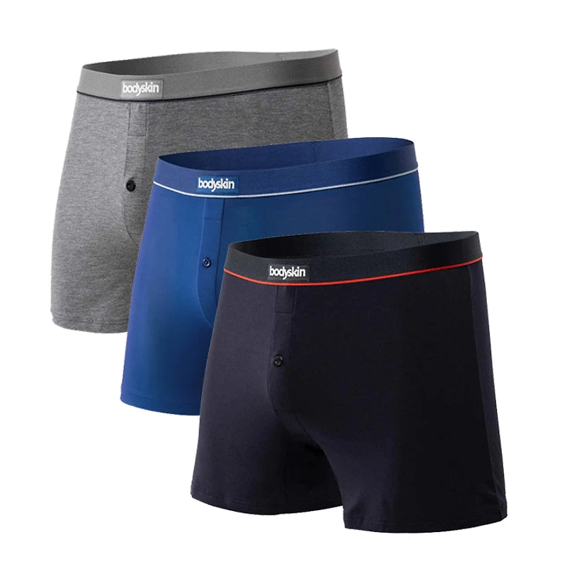 3 boxers lousses Daily : Gris mix, noir et rouge bleu royal