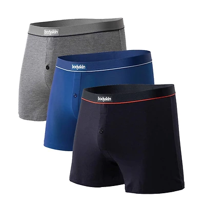 3 boxers lousses Daily : Gris mix, noir et rouge bleu royal