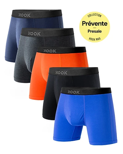 Pack#5 : 5 boxers courts Max 1X Bleu Nautique, Gris Ardoise et Noir Carbone, Orange Indigo