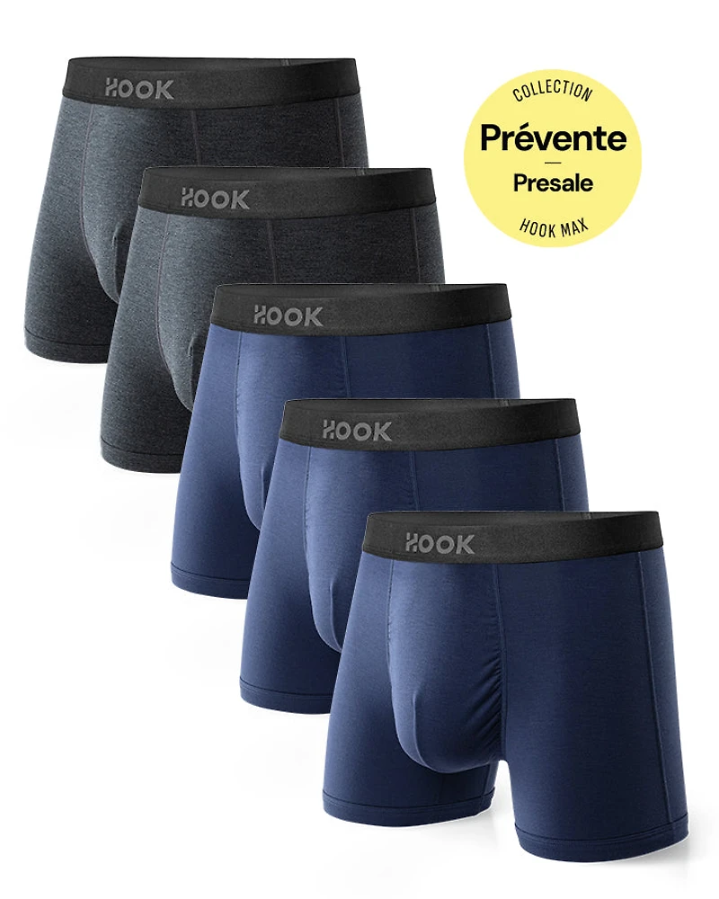 Pack#4 : 5 boxers courts Max 3X Bleu Nautique et 2X Gris Ardoise
