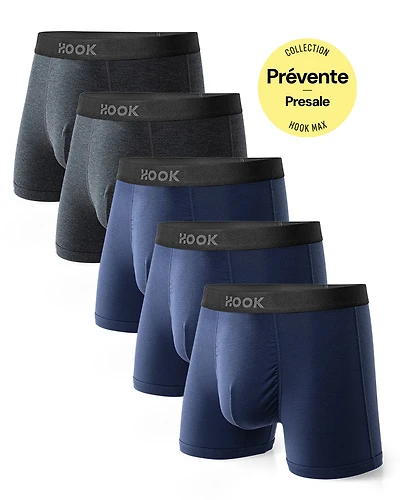 Pack#4 : 5 boxers courts Max 3X Bleu Nautique et 2X Gris Ardoise