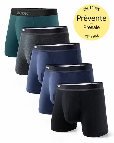 5 boxers courts Max+ 1X Noir, 2X Bleu marin, Charcoal, Vert atlantique