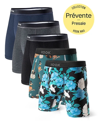 5 boxers Max+ 1X Noir, Bleu marin, Charcoal, Cowboy et Floral