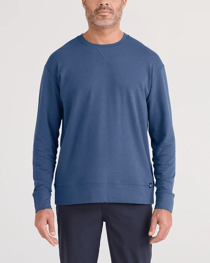 3SIX FIVE Washed Indigo Long Sleeve Crew Neck Sweater
