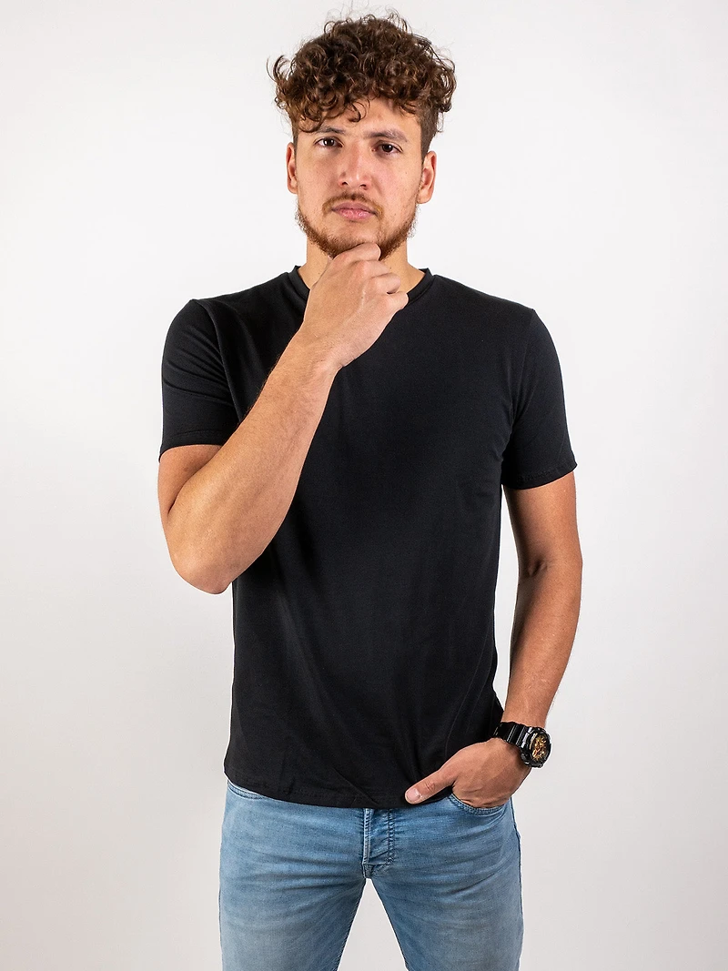 T-shirt Nu Pima Col en V coton noir
