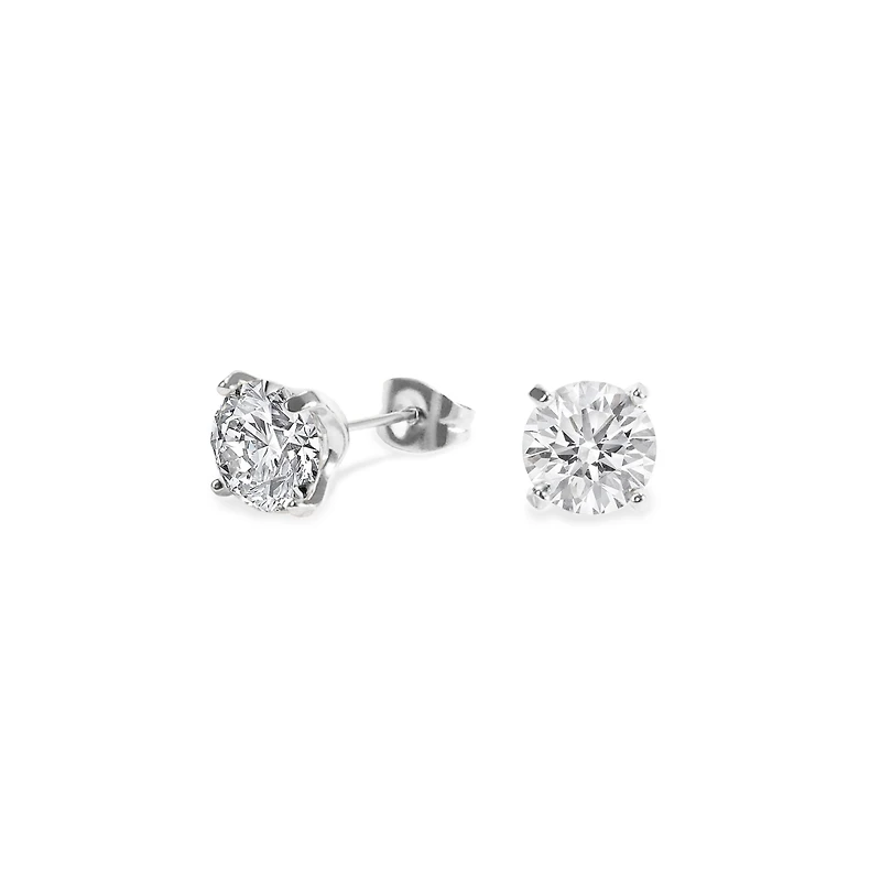 Boucles oreilles cz rond 8 mm acier inox